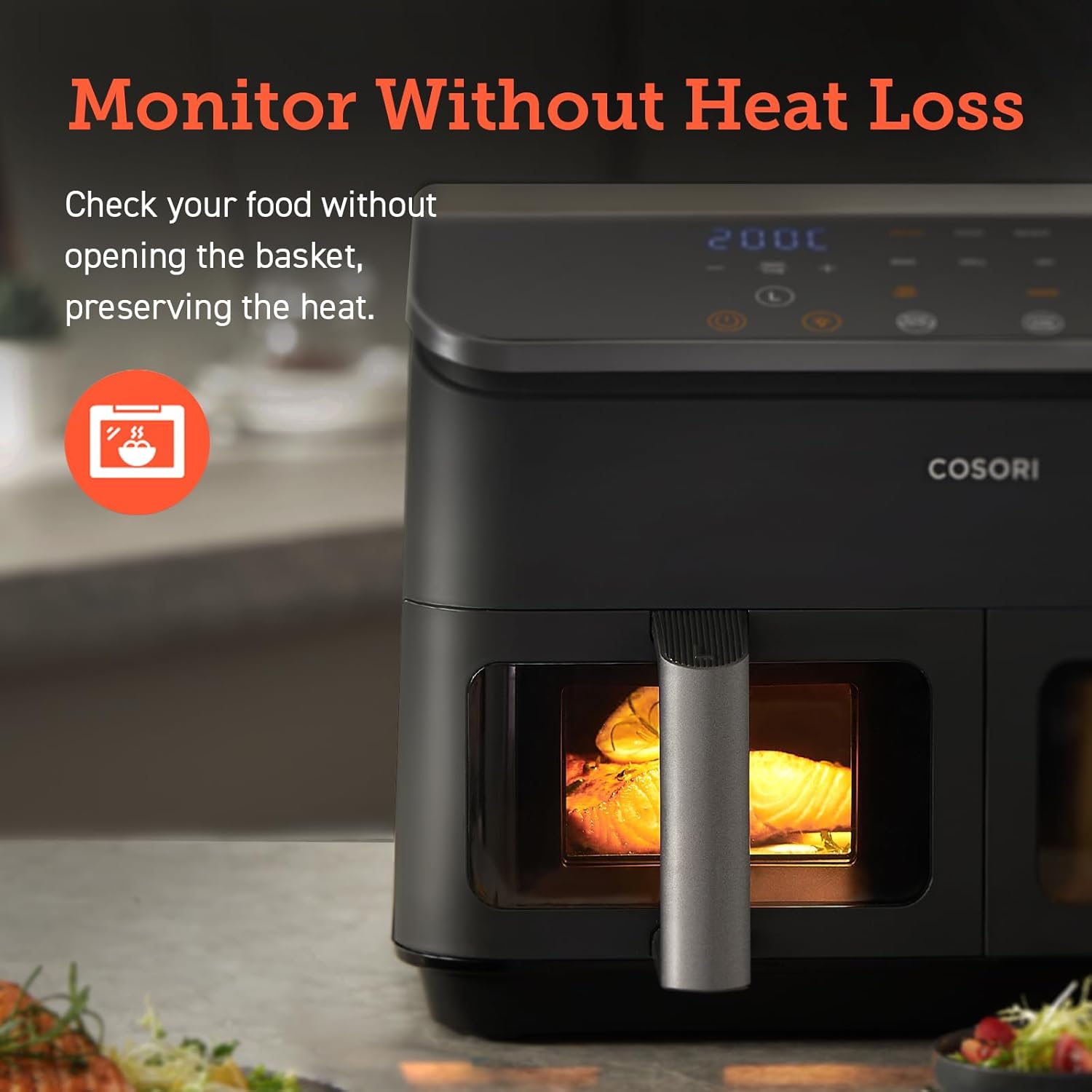COSORI air fryer viewing window allows monitoring food without heat loss