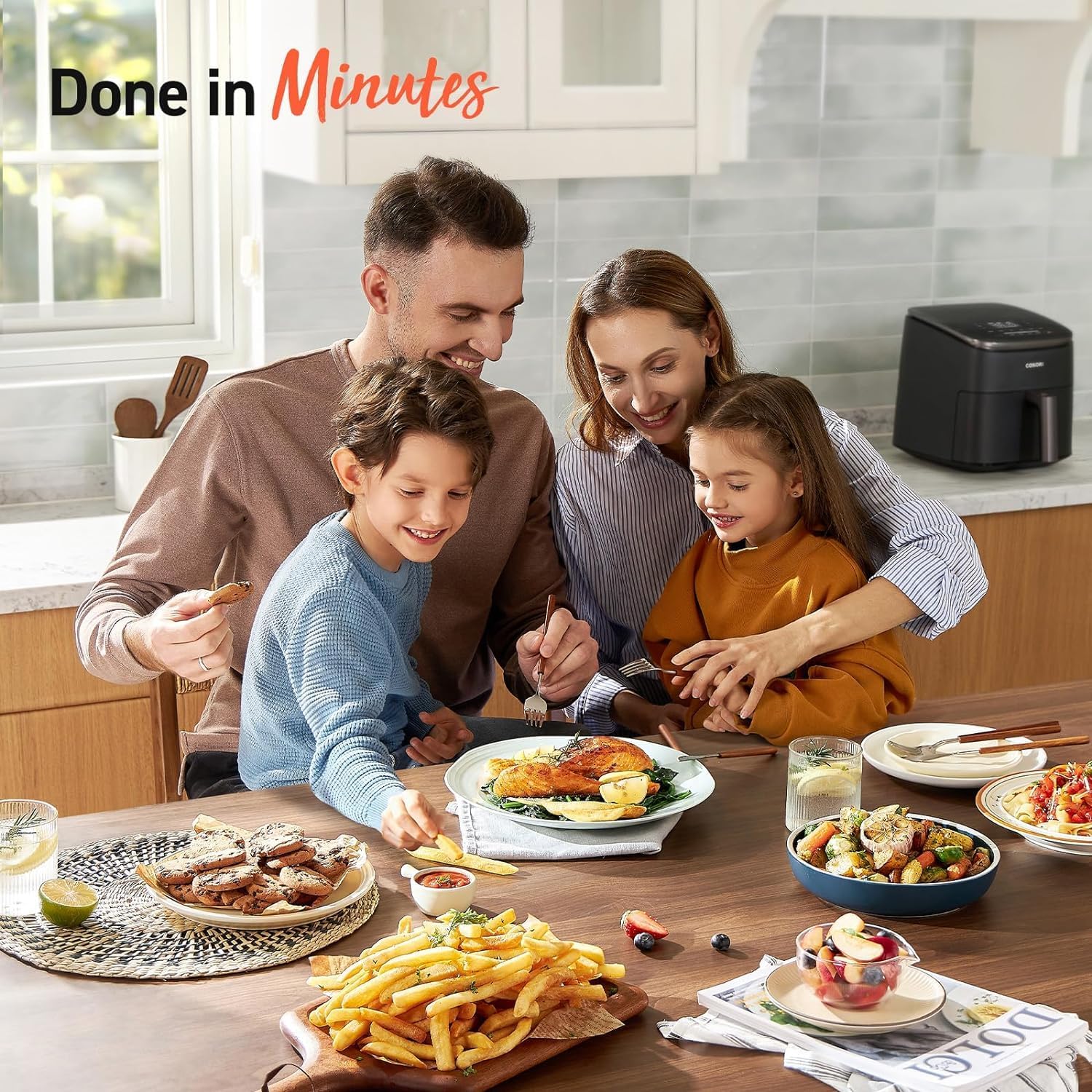 COSORI air fryer helps prepare delicious family meals quickly, perfect for busy households