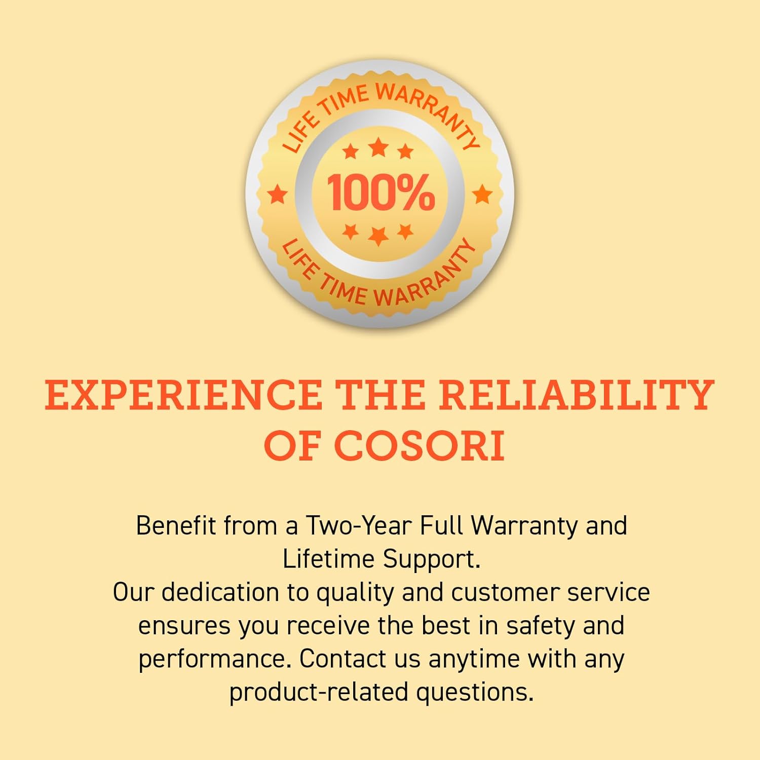 COSORI air fryer with two-year full warranty and lifetime support for reliable performance and customer satisfaction