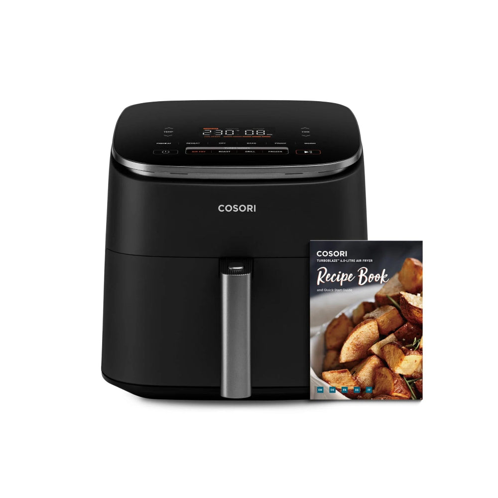COSORI TurboBlaze 6-Qt Air Fryer with LED touchscreen and recipe book, black