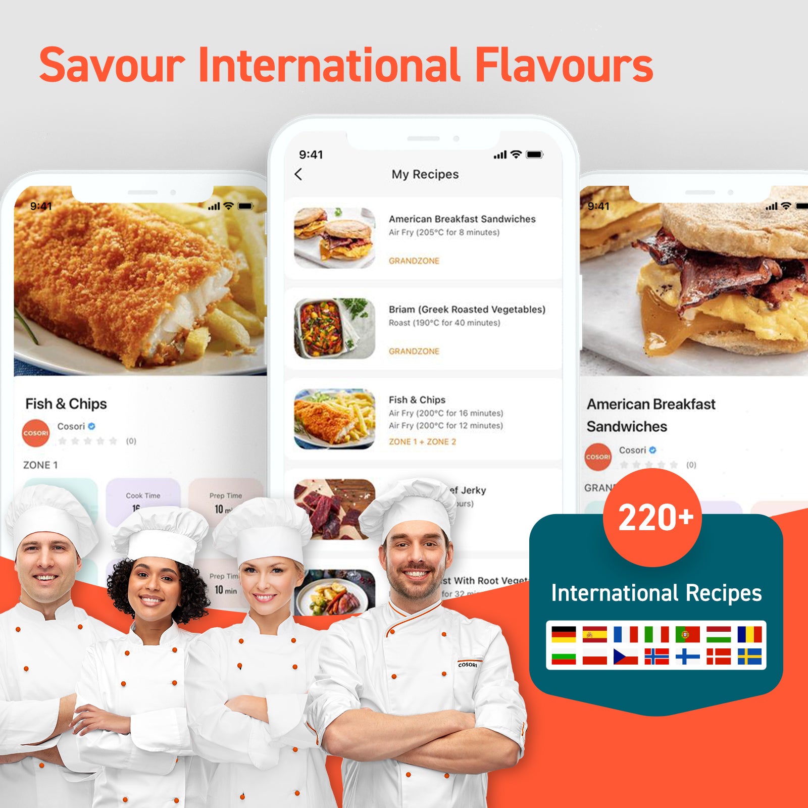 Access 220+ international recipes with the COSORI Smart Air Fryer mobile app – explore global cuisines