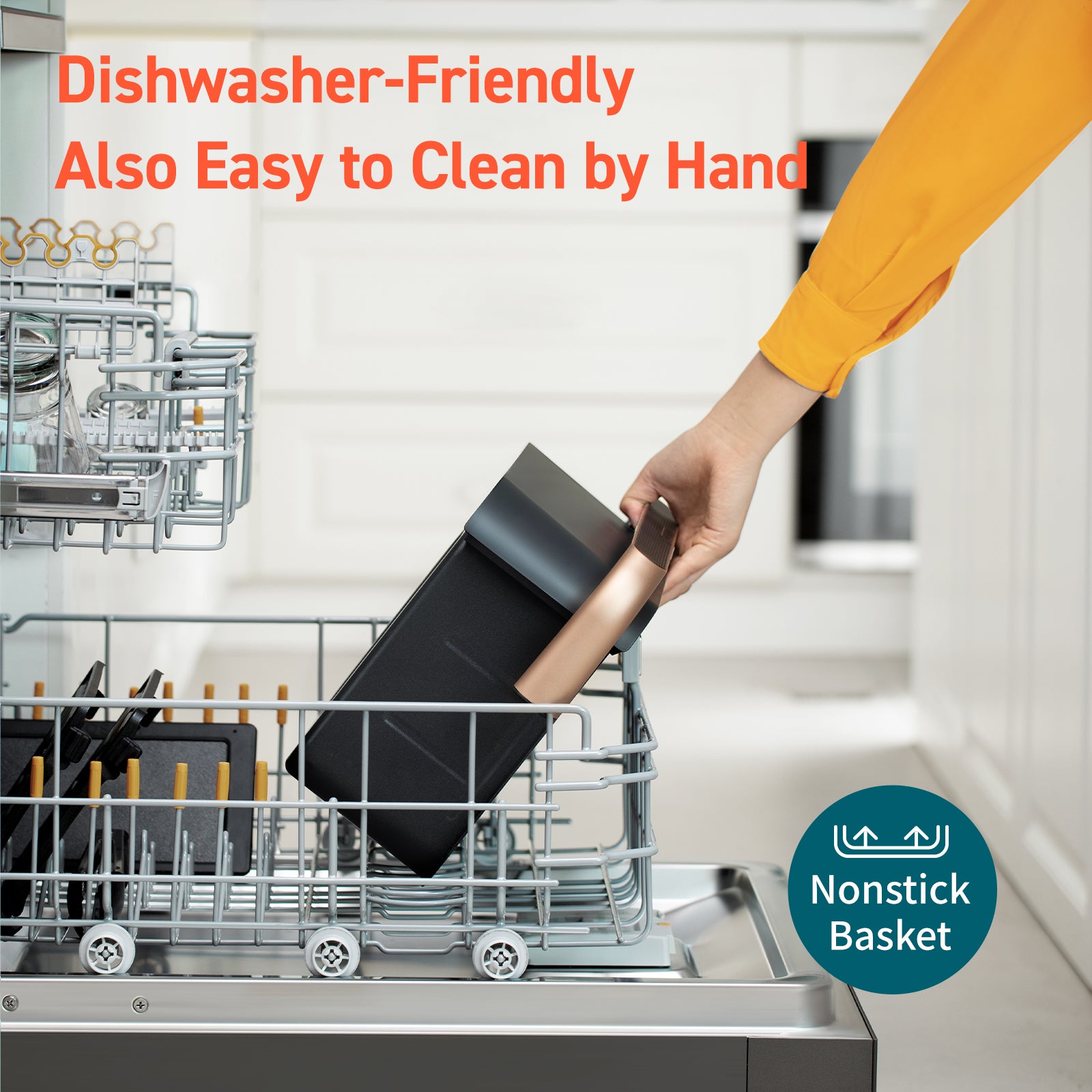 COSORI Smart Air Fryer nonstick basket is dishwasher-friendly and easy to clean by hand