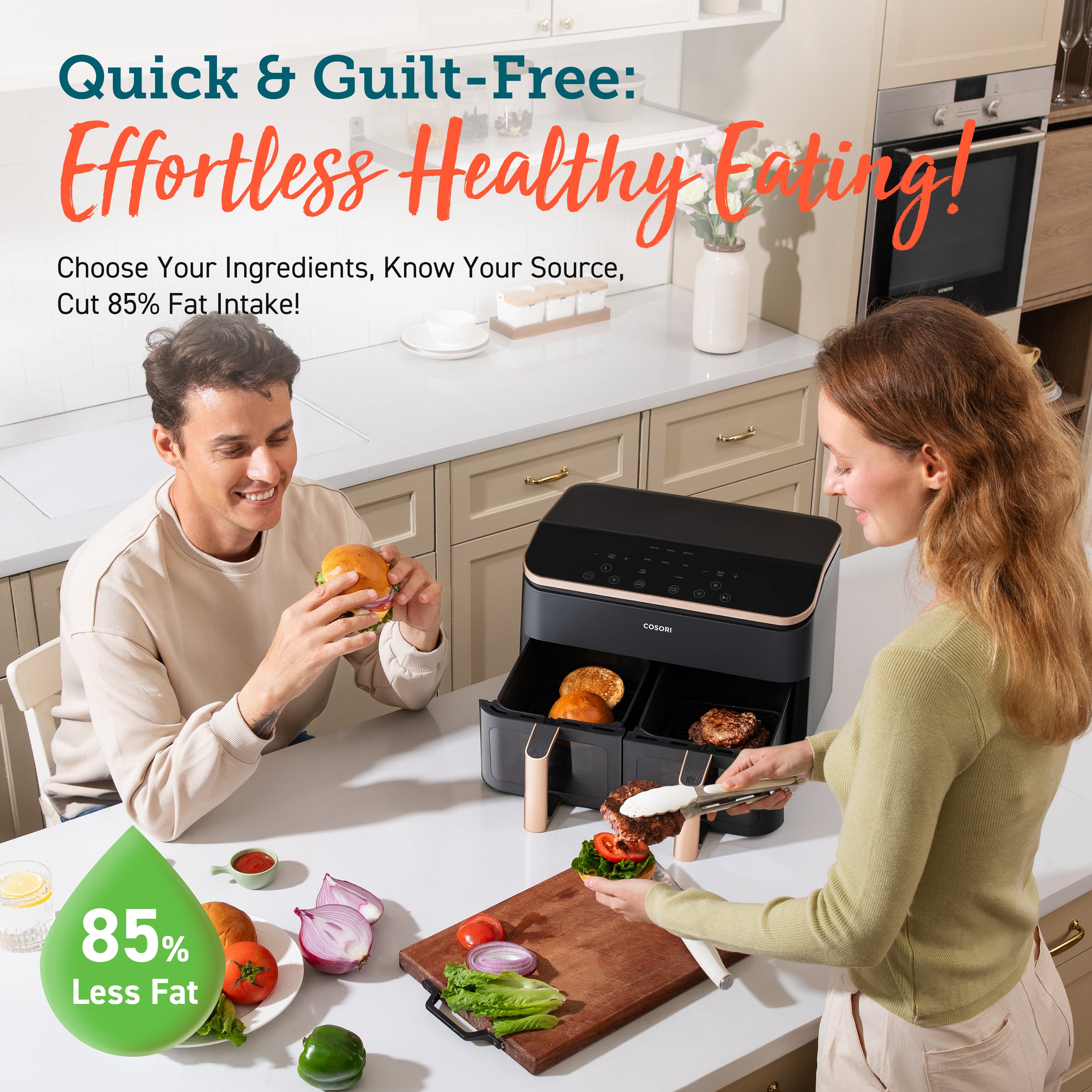 COSORI Dual Basket 8.5L Air Fryer - Gold