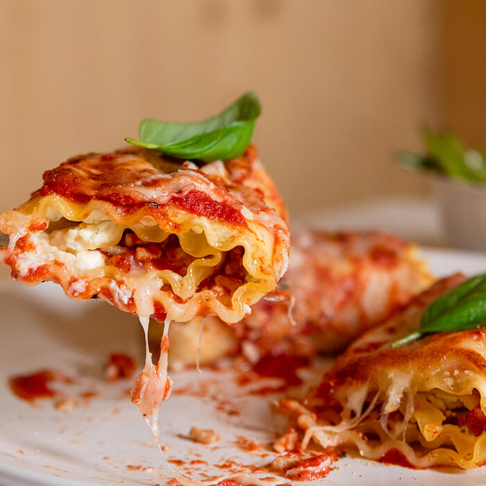 Lasagna Roll-Ups with Lemony Green Beans
