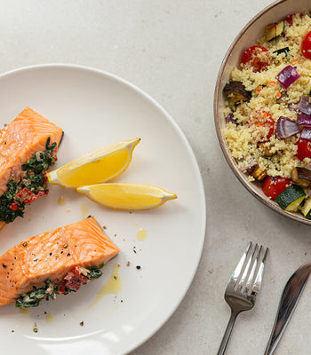Spinach Stuffed Salmon with Roasted Vegetable Couscous