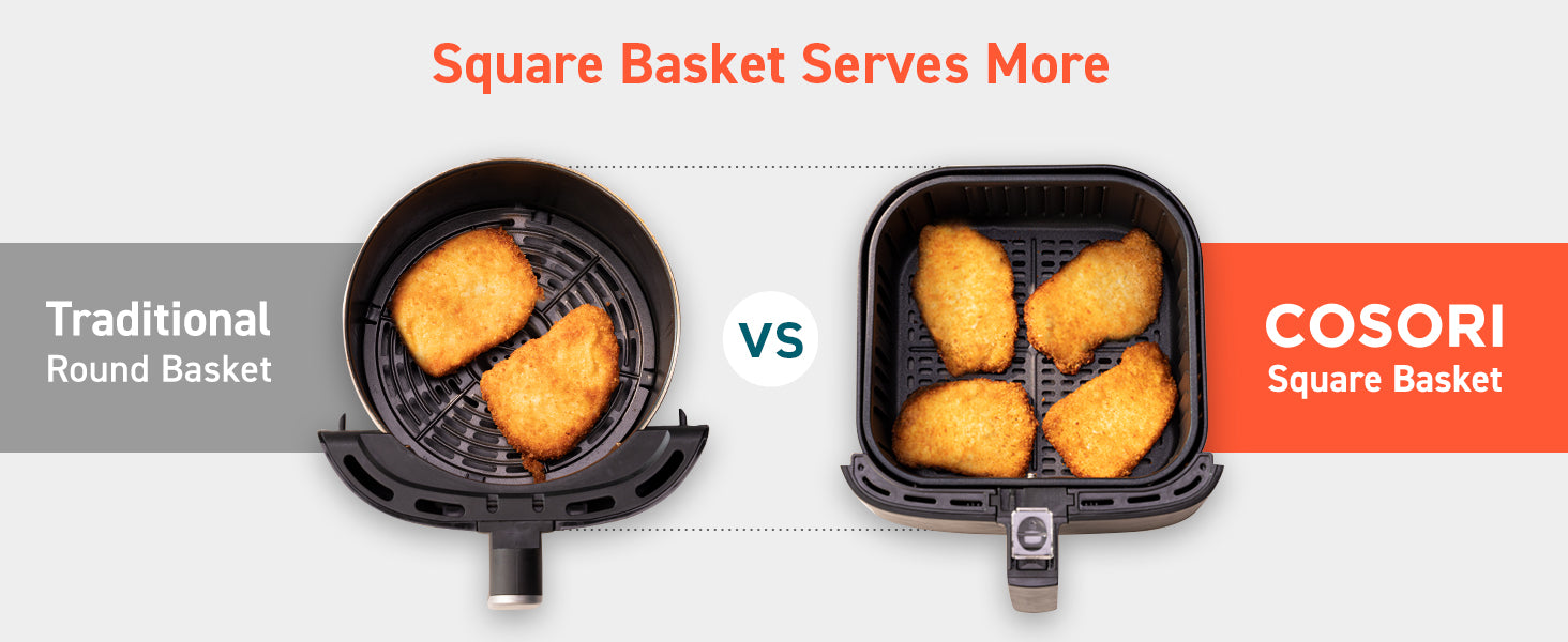 Square Basket Serves More Traditonal Round Basket COSORI Square Basket