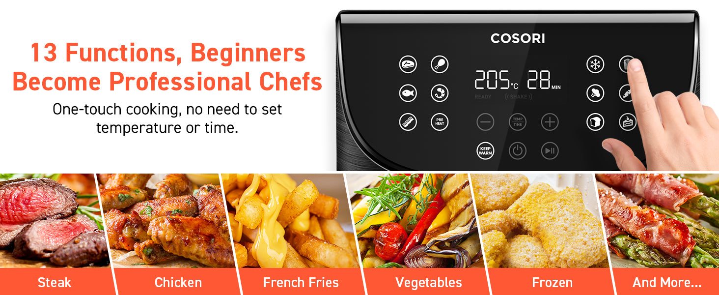 13 Functions, Beginners Become Professional Chefs One-touch cooking, no need to set temperature or time. Steak Chicken French Fries Vegetables Frozen And More...