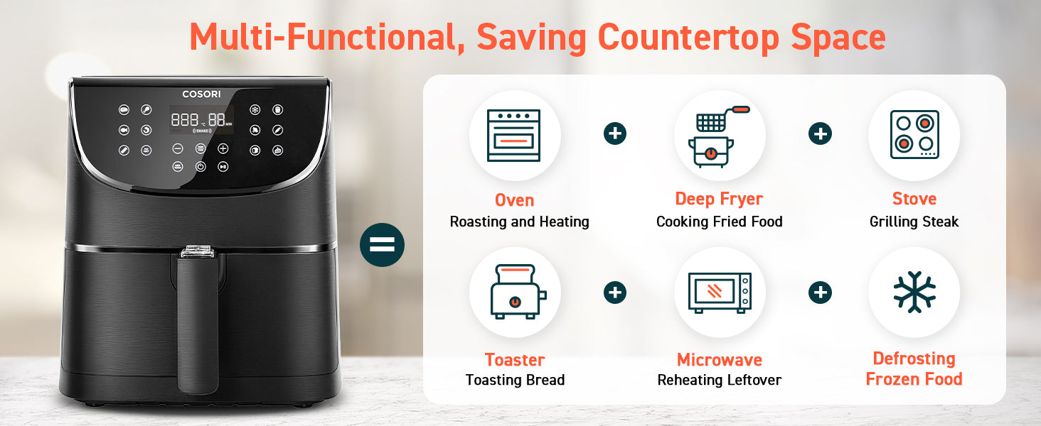Multi-Function, Saving Countertop Space Oven Roasting and Heating Deep Fryer Cooking Fried Food Stove Grilling Steak Toaster Toasting Bread Microwave Reheating Leftover Defrosting Frozen Food