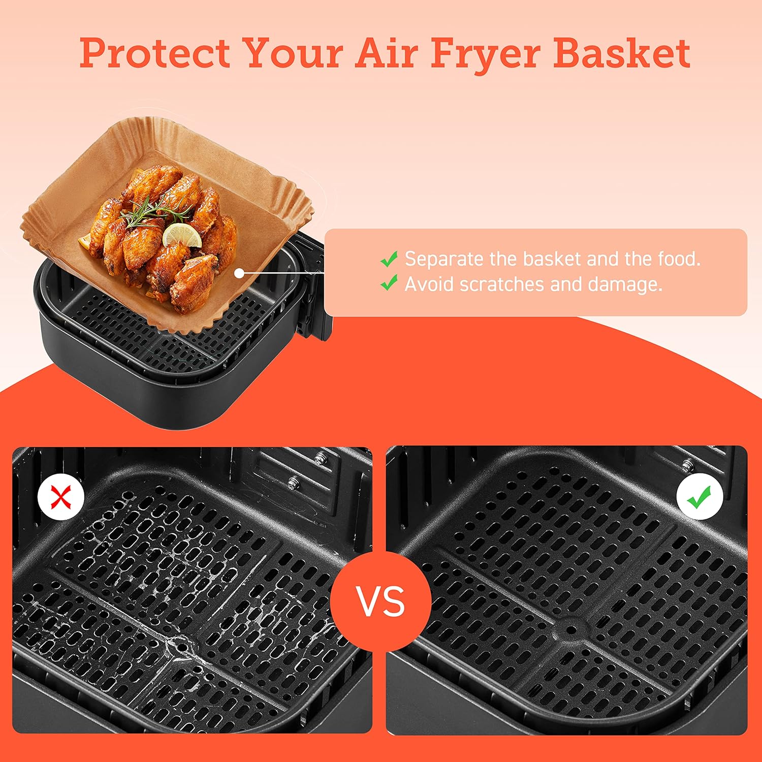 COSORI Air Fryer Liners 100 PCS 7.9 inch for 4.5 to 6L Basket