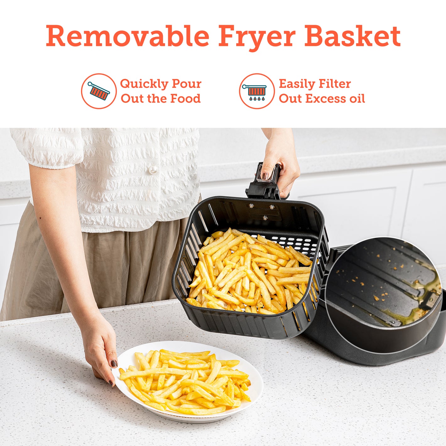 Removable Fryer Basket Quickly Pour Out the Food Easily Filter Out Excess oil