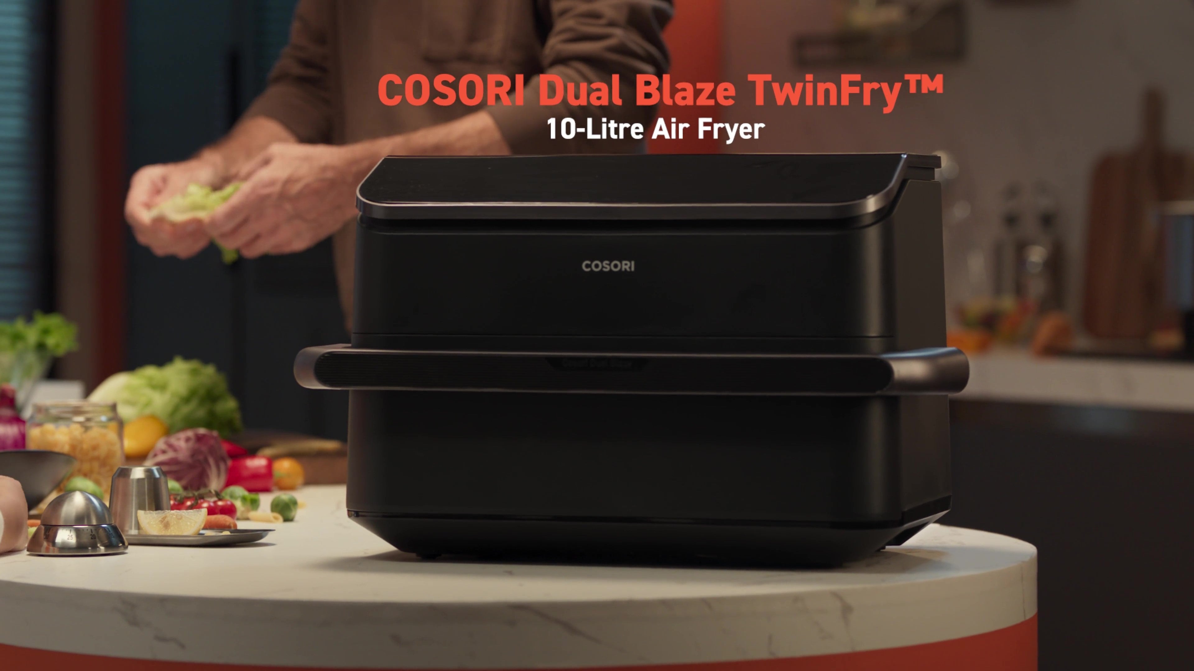 Load video: Cosori Dual Blaze Smart Air Fryer video to present the product features