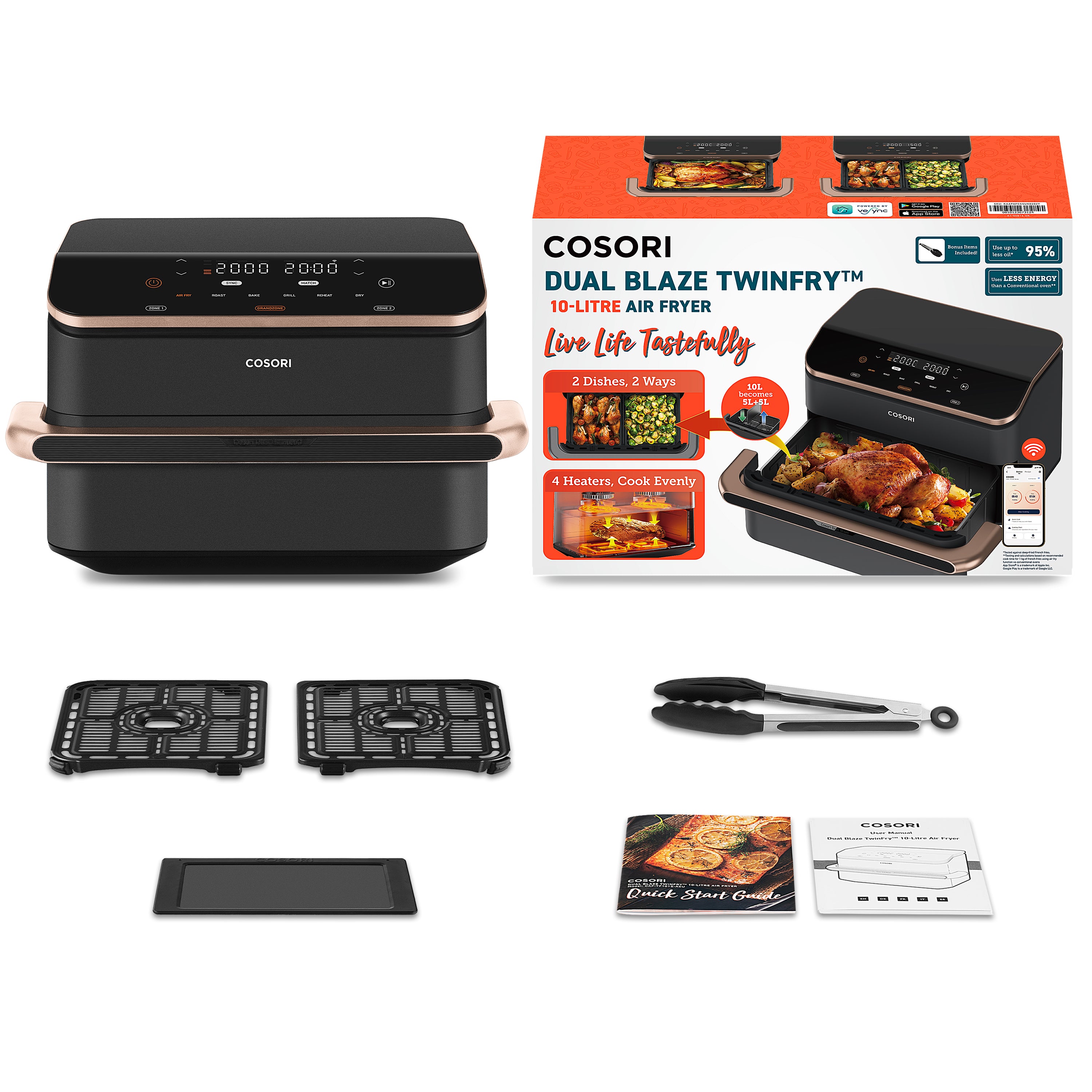 COSORI Dual Blaze Twinfry™ 10-Litre Air Fryer - Rose Gold