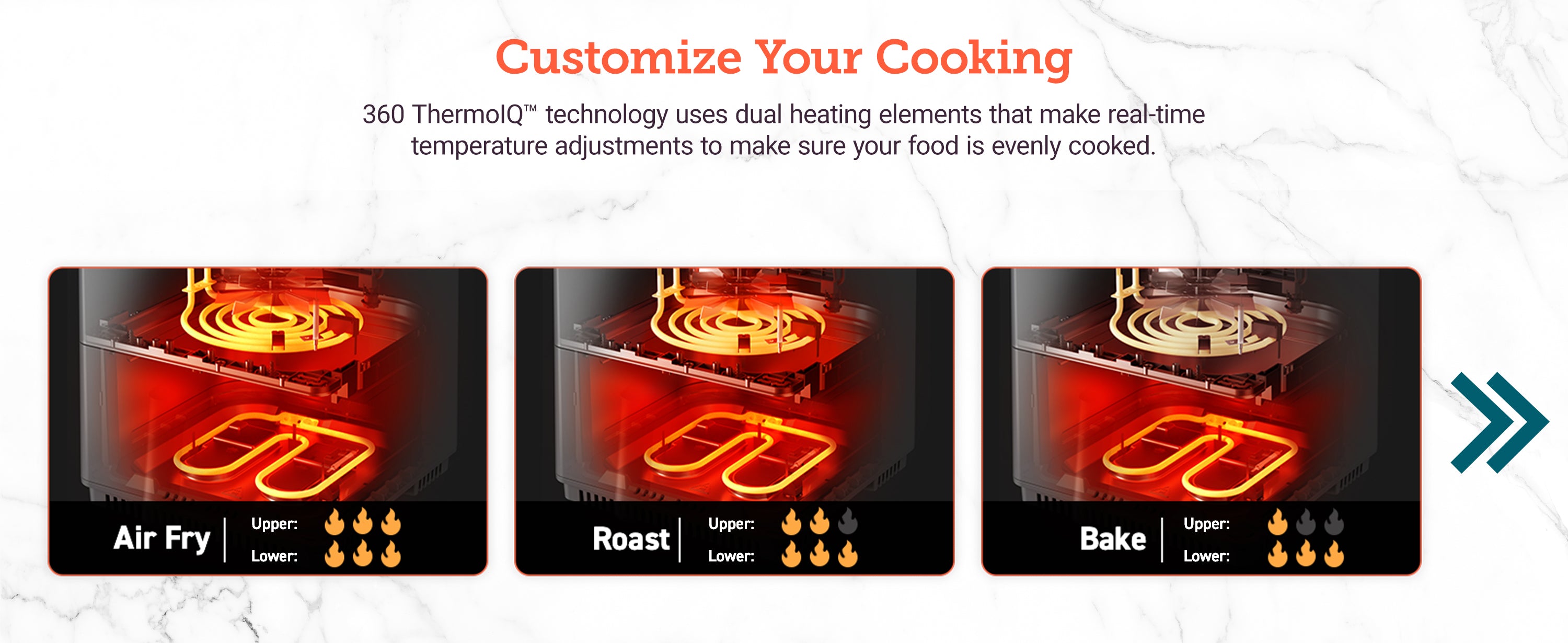 Customize Your Cooking: 360ThermoIQTM technology uses dual heating elements that make real-time temperature adjustments to make sure your food is evenly cooked.
