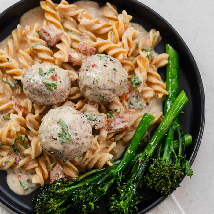 Marry Me Chicken Meatballs with Crispy Broccoli